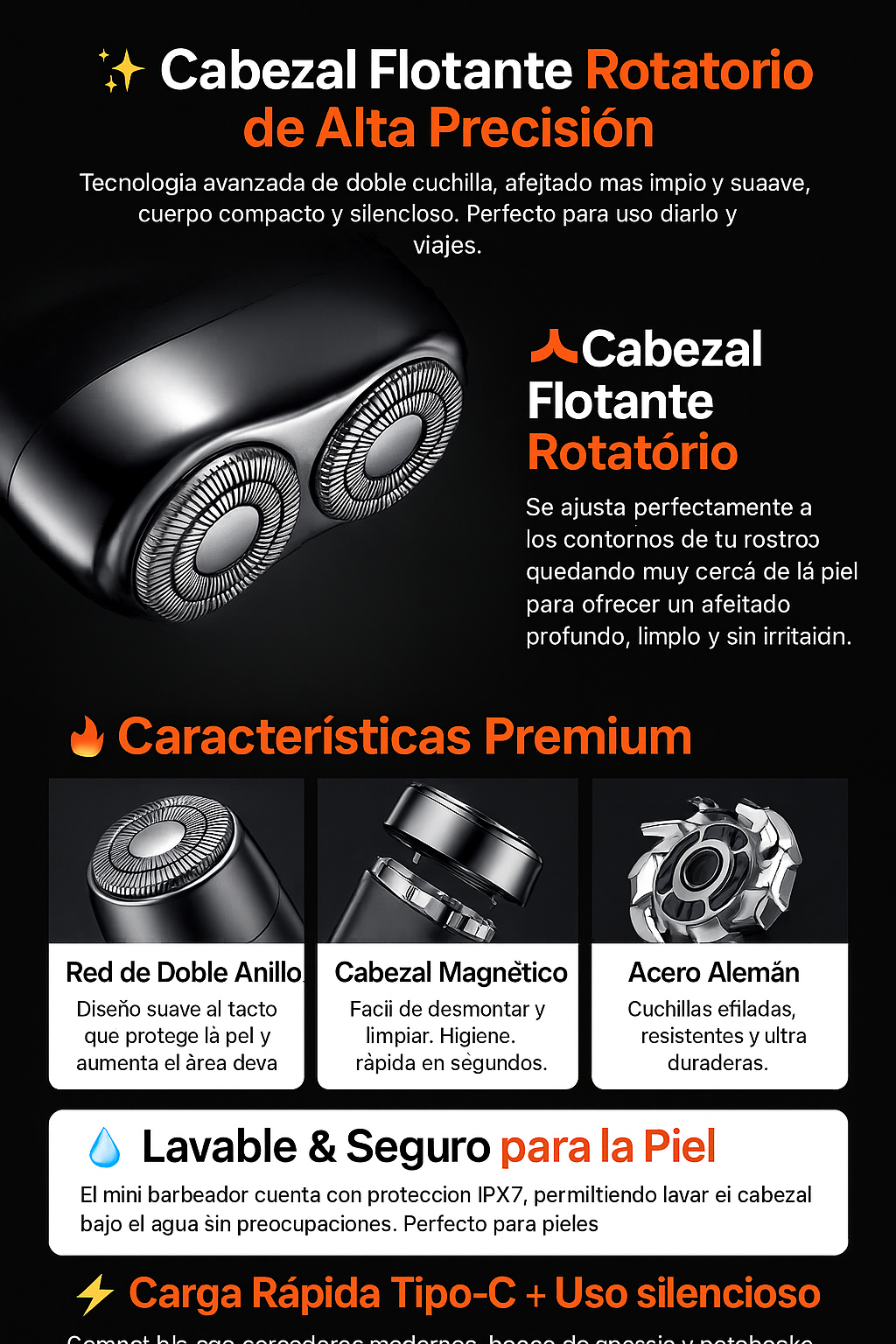 Afeitadora de bolsillo - Mini recortadora de bolsillo - Recargable por USB